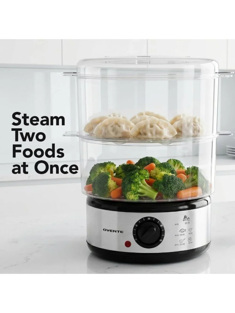 2-Tier Stainless Steel Electric Food Steamer, 5 Qt, Stackable, 400W, Timer